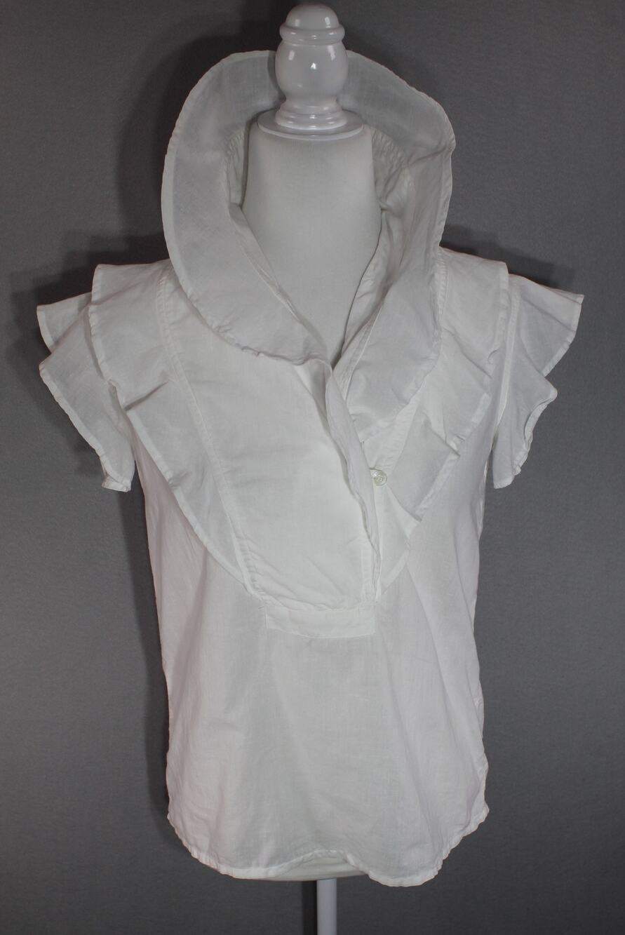 Vintage 20th Century Survival White Cotton Shirt Women's Small Ruffle Collar